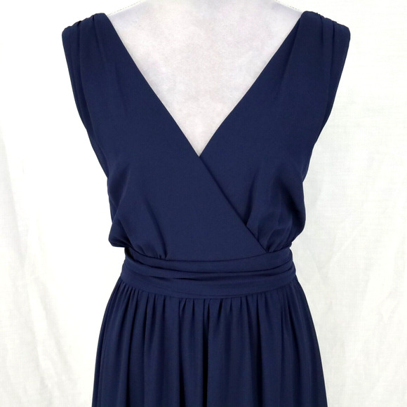 Lulus Gown Womens XL Navy Blue Stretch Knit Faux Wrap Dress Sleeveless Back Zip - Picture 11 of 13